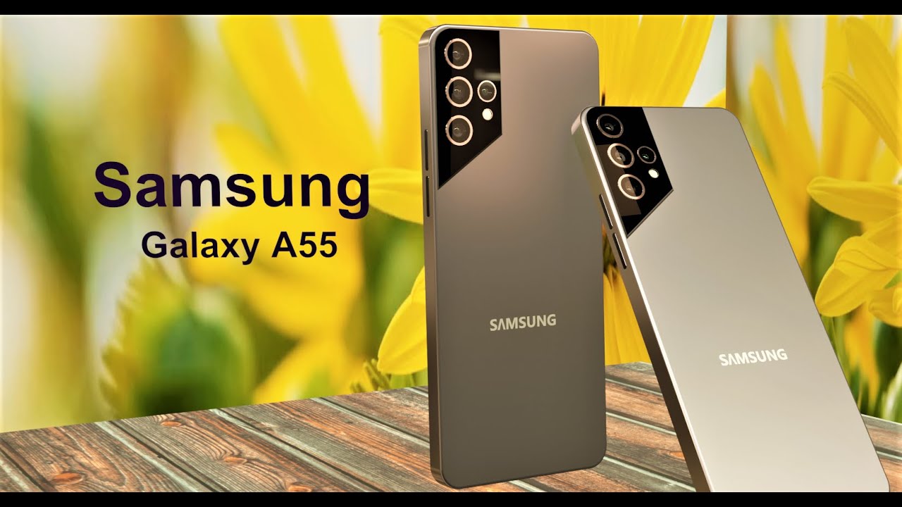  The image shows the Samsung Galaxy A55 5G, a mid-range smartphone with a quad-camera setup and a 6.5-inch Super AMOLED display.