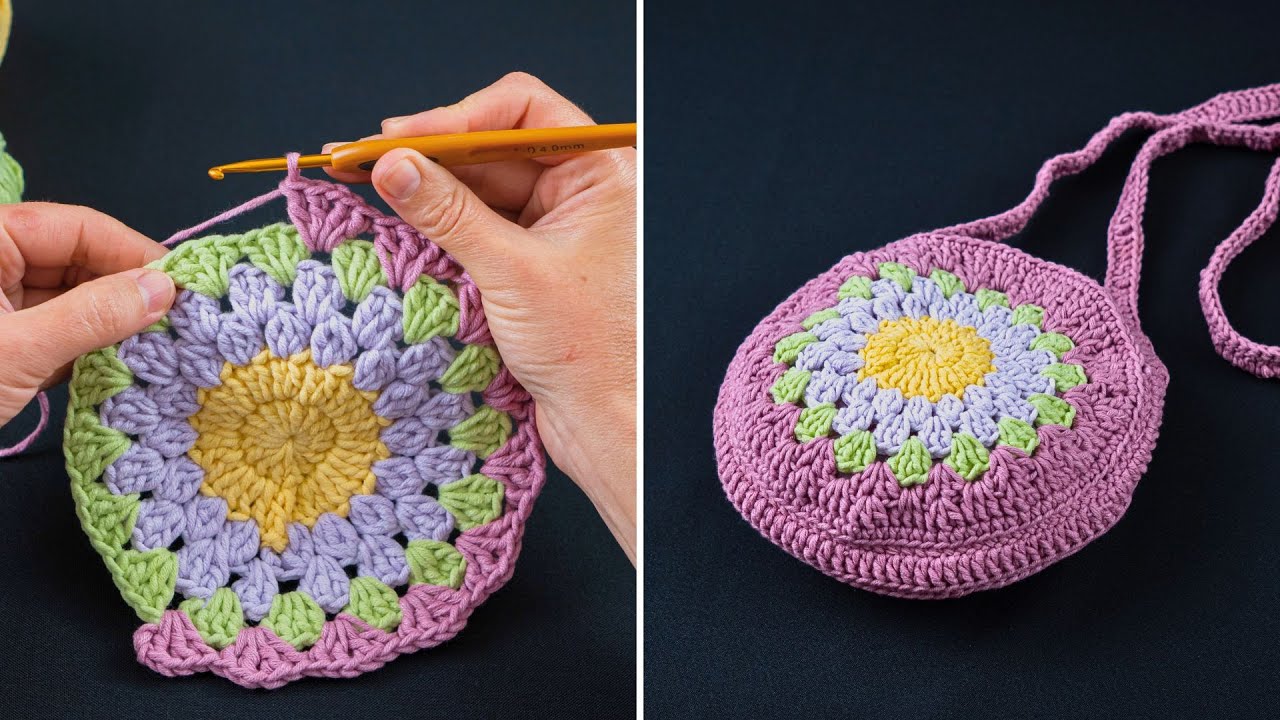 Простая вязаная крючком сумка на плечо «бабушкин квадрат» Miarti🧶