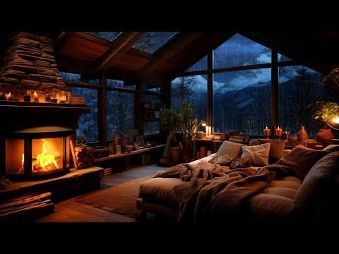 Thunderstorm With Lightning, Rain, Crackling Fireplace x Sleeping Cat In A Cozy Cabin