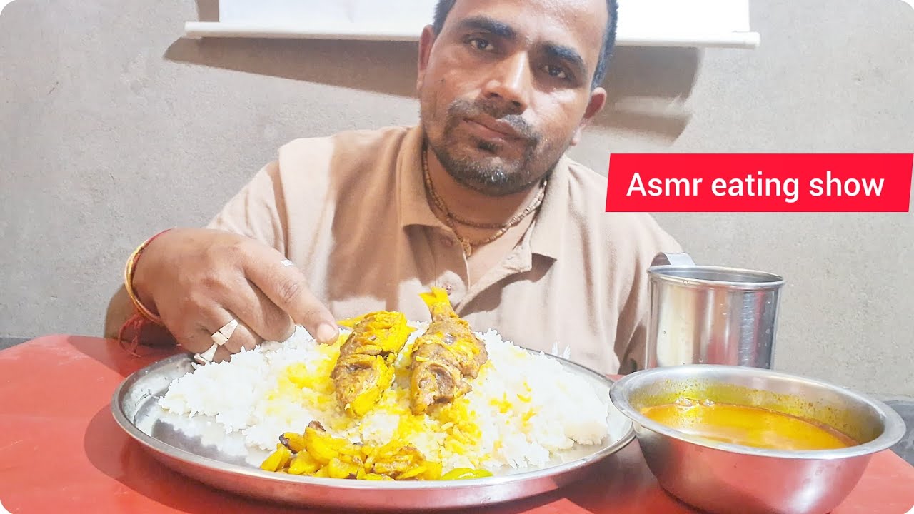indian bangali eating show!!spicy nola fish curry with rice!!akshay ...