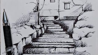 How to draw architectural landscape by using Ball Pen by HR Art, Craft & Decorations #penart