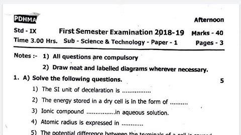 class -9th science-1|| first semester PDHMA Question Paper||Maharashtra Board
