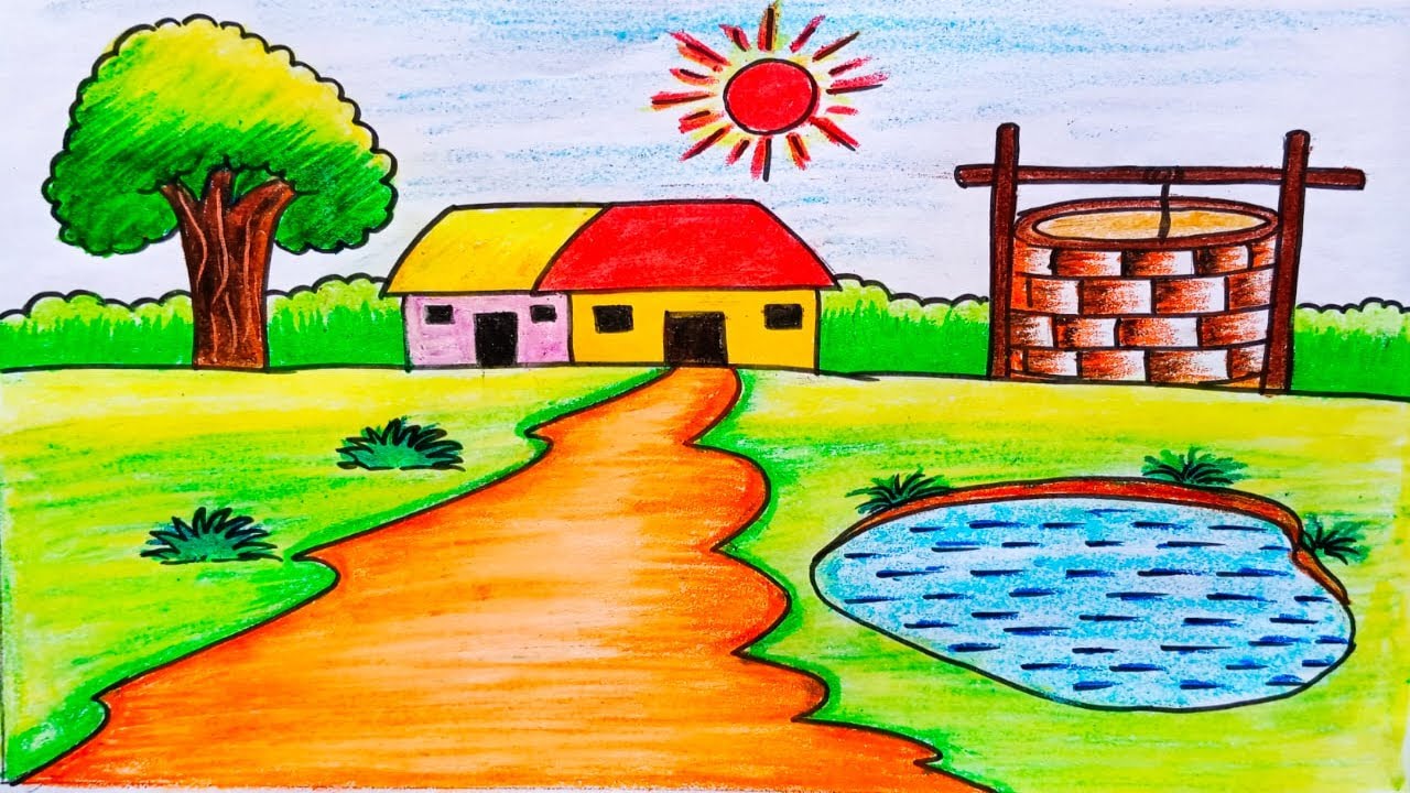 Easy scenery drawing | Easy scenery drawing, Art drawings for kids, Drawings