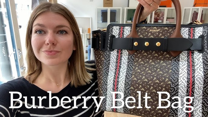 Burberry The Small Monogram Stripe E-Canvas Belted Tote Bag Brown