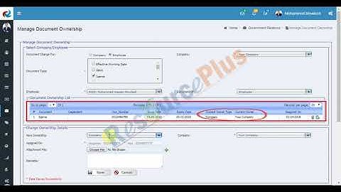 How to manage the current ownership of documents in ResourcePlus HRMS application?