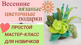 Вязаные цветы - подарок на 8 марта. Несколько вариантов вязаных растений и простой мастер-класс 2024