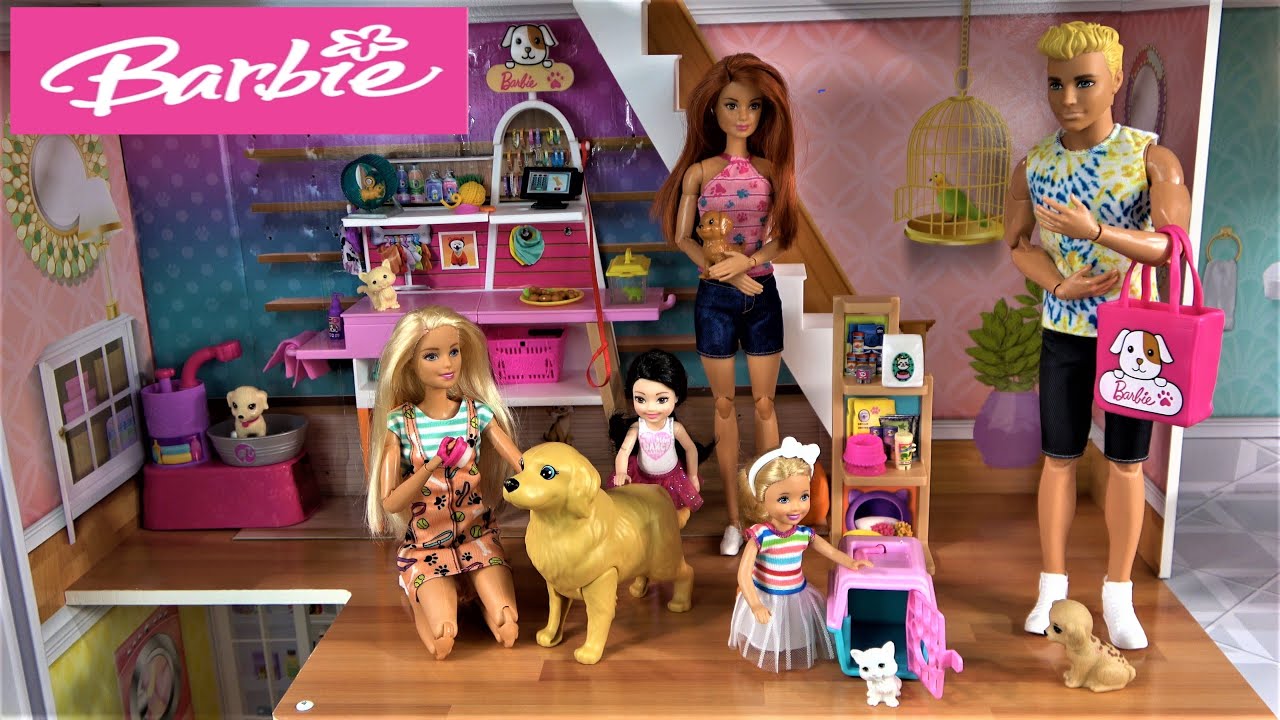 Barbie Pet Adoption Center: Barbie and Barbie Sister Chelsea Take Care of Pets, Friends Get New Pets