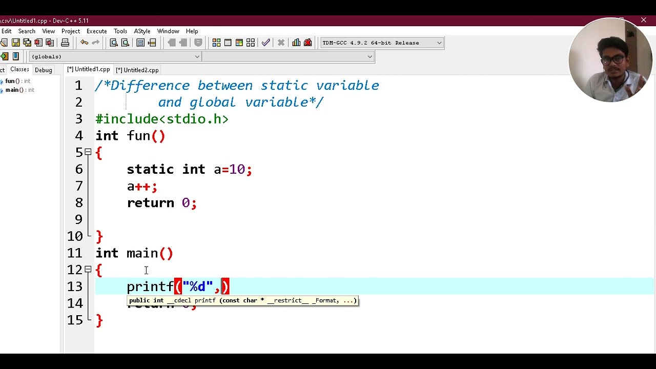 Difference between Static and Global variable|| in hindi || C ...
