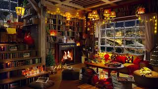 New York Cozy Bookstore Cafe Ambience with Soft Instrumental Winter Jazz Music &Calm Fireplace Sound
