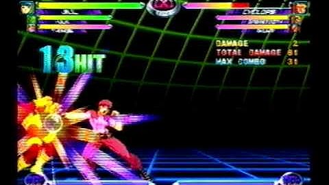 MvC2: Jill 8 fierce with Thanos bubble combo into super *96 dmg (on Cyclops)*