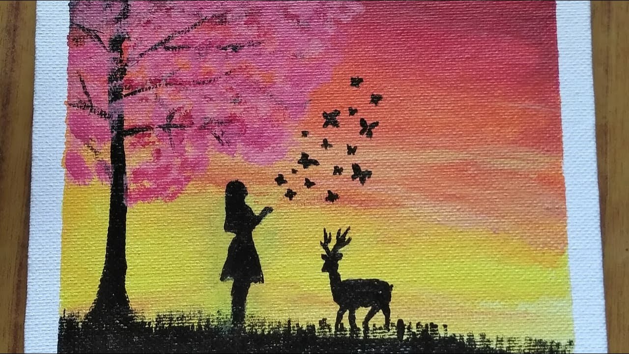 Cherry Blossom in Sunset / Acrylic Painting Technique - YouTube