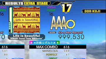 [DDR A] Life is beautiful [Single-EXPERT] 999,530 1st time play PFC by DDR-KOJI
