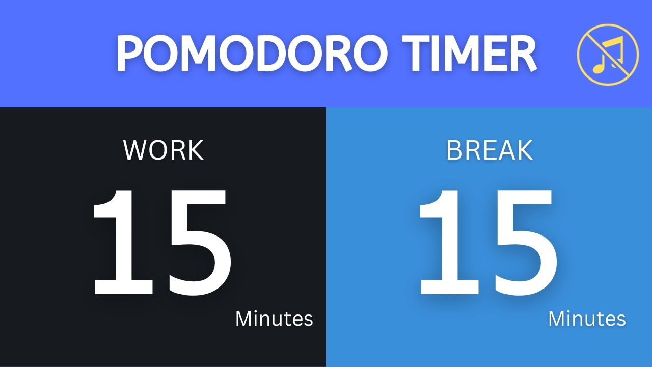 15 / 15 Pomodoro Timer - No Music - Deep Focus - Study Timer 30 Minutes ...