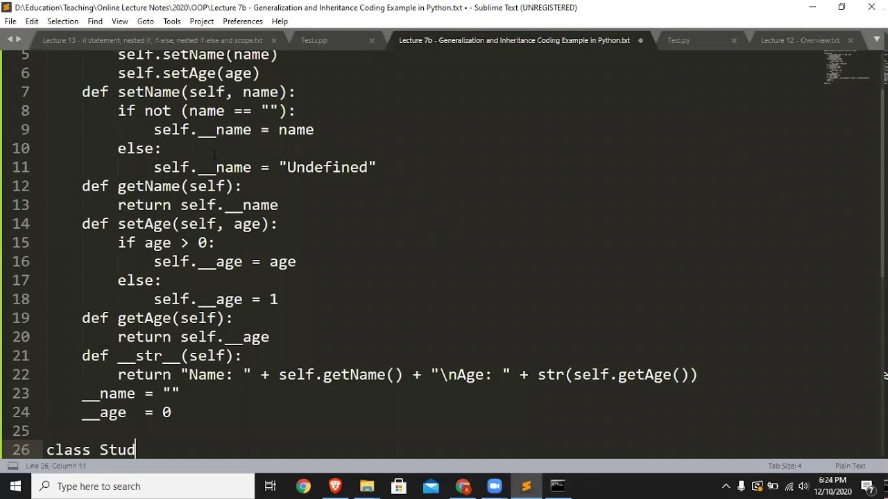 Lecture 7b - Generalization and Inheritance Coding Example in Python ...