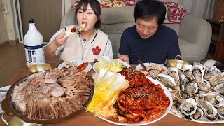 День кимчи с корейской капустой!🧅🌶Отварная свинина и свежая устрица в упаковке 🦪Мукбанг