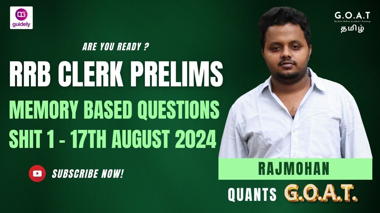 IBPS RRB CLERK PRELIMS 17thAug 2024 Slot 1 Memory Based Questions ...
