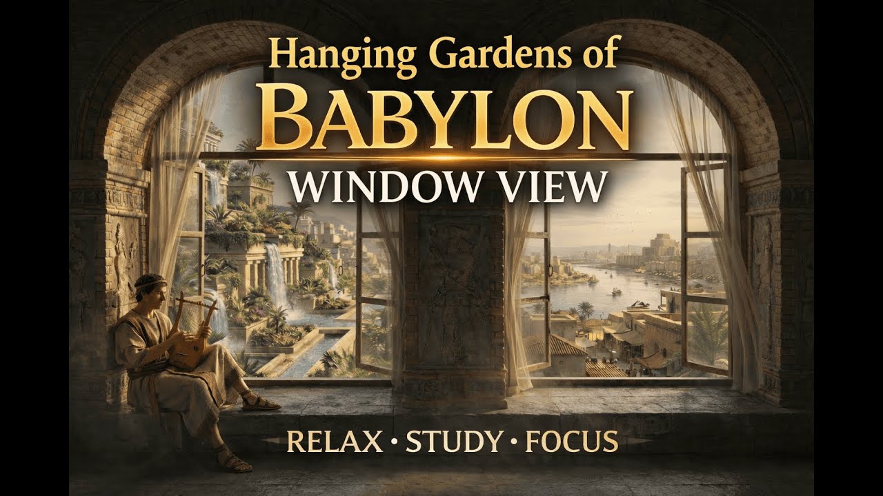Hanging Gardens of Babylon Dynamic Window View | Ancient Ambience Music for Focus, Relax & Study