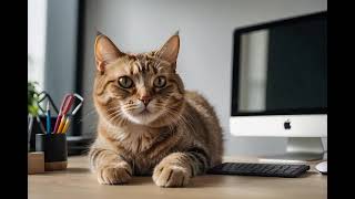 Cat Working In Office