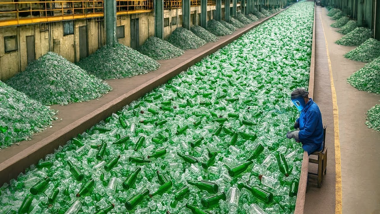 كيف تتم عملية تدوير الزجاجات بكميات هائلة؟ شاهد كيف تُحوَّل إلى زجاج جديد!