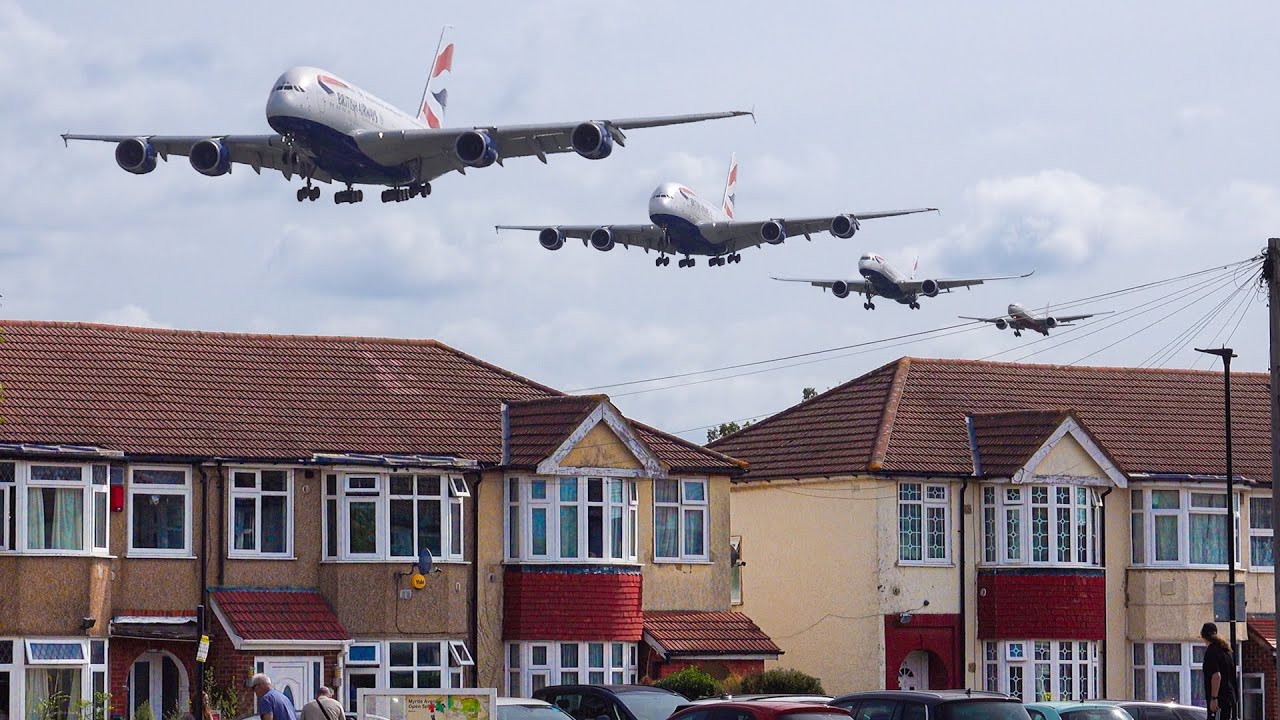 🇬🇧 LONDON HEATHROW Airport Plane Spotting + Aircraft & Flight Route Information Subtitles !