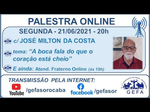 Assista: Palestra Online - c/ JOSÉ MILTON DA COSTA (21/06/2021)