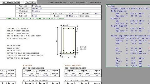 Analysis & Design of RC Beam As Per ACI 318-08 Design Excel Sheet | Civil Software Tutorials