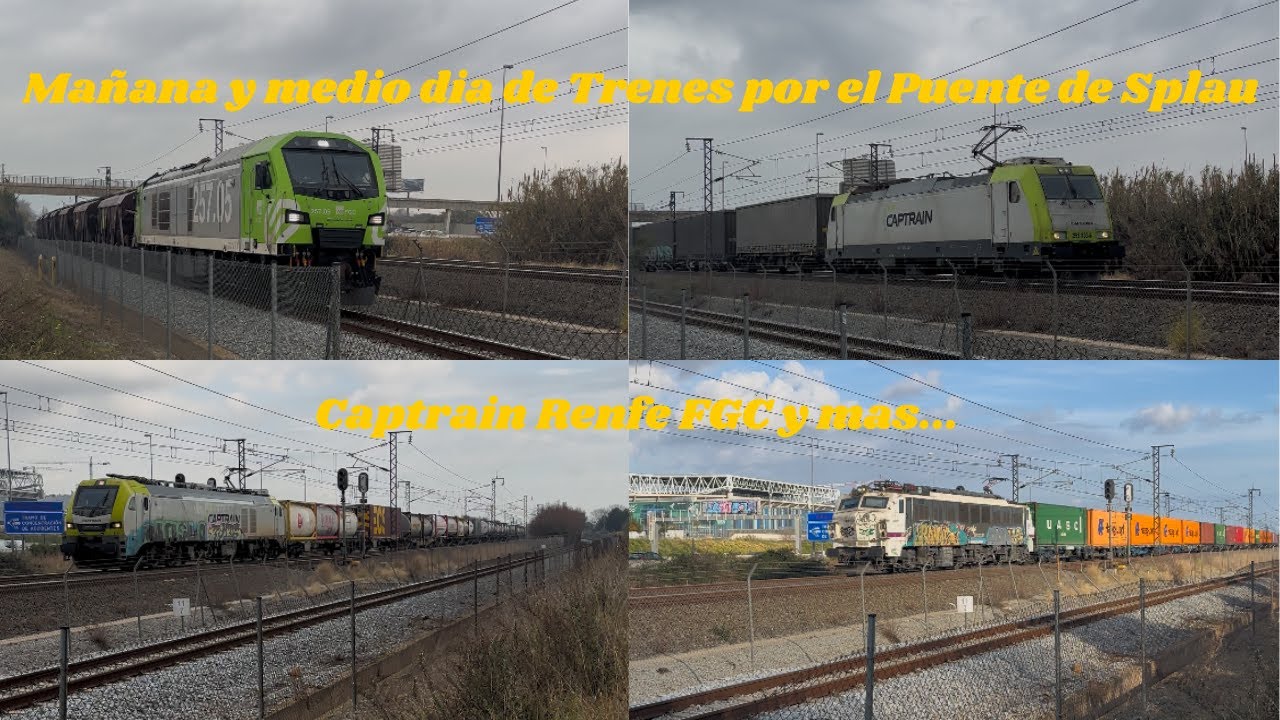 Recopilacion de Trenes de Mercancias por el Punte del Splau. Renfe, Captrain, Fgc y mas...