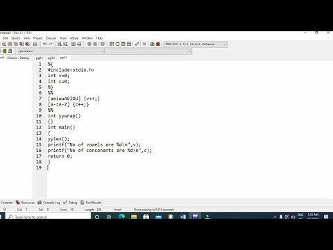 LEX program to count no. of vowels and consonants. - YouTube