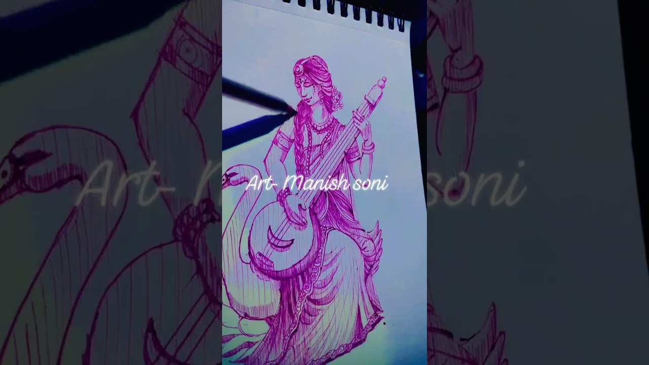 ball point pen art saraswati maa 