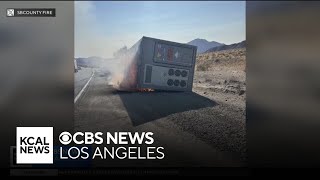15 Freeway To Las Vegas Remains Closed Due To Fiery Crash Involving Truck Carrying Lithium Batteries