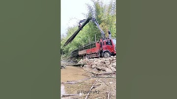 Full record of bamboo loading in the mountains | Truck-mounted crane + bamboo grabber