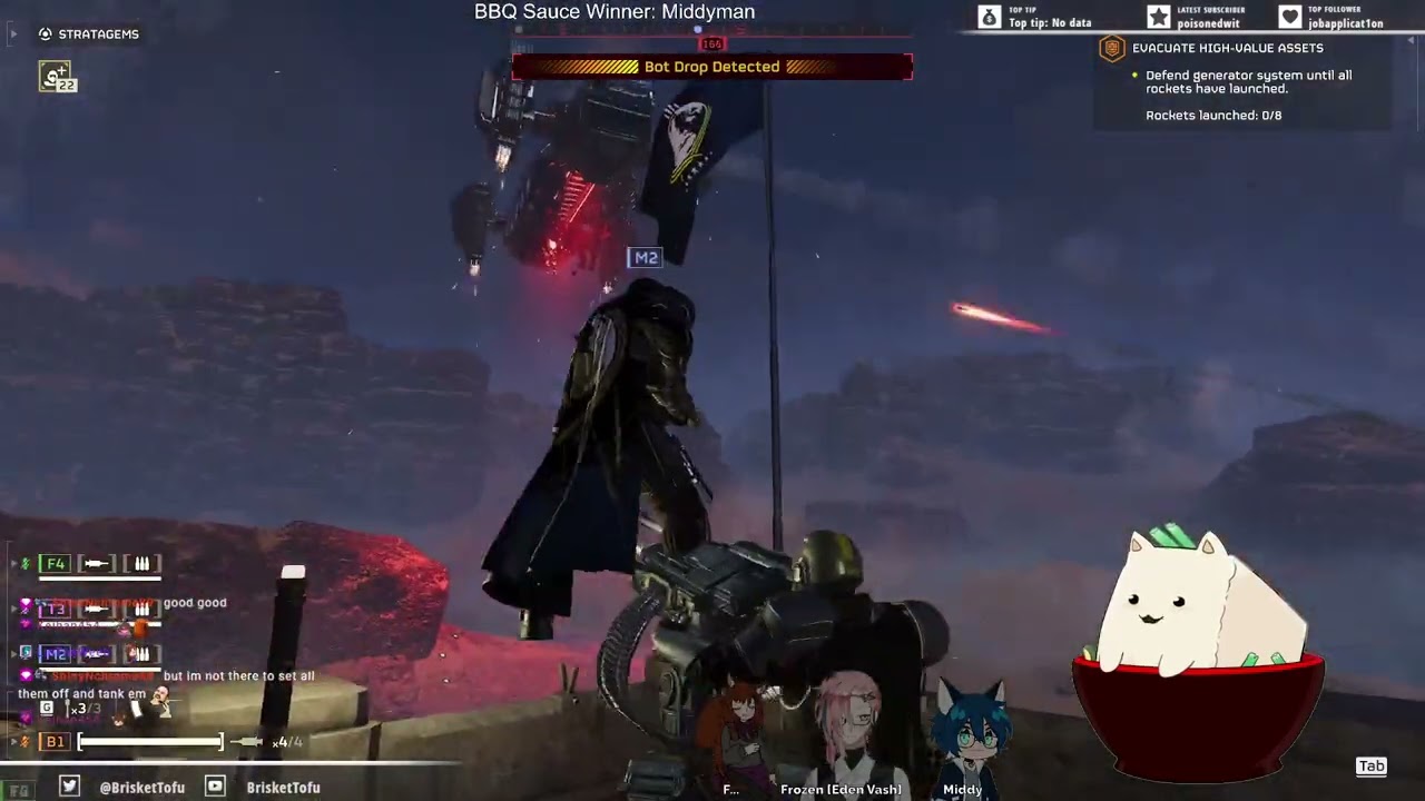 Gassing it up in Helldivers with @fraunchtoost @middyman and @frozen_edenvash !clip !lurk !tofu !bri