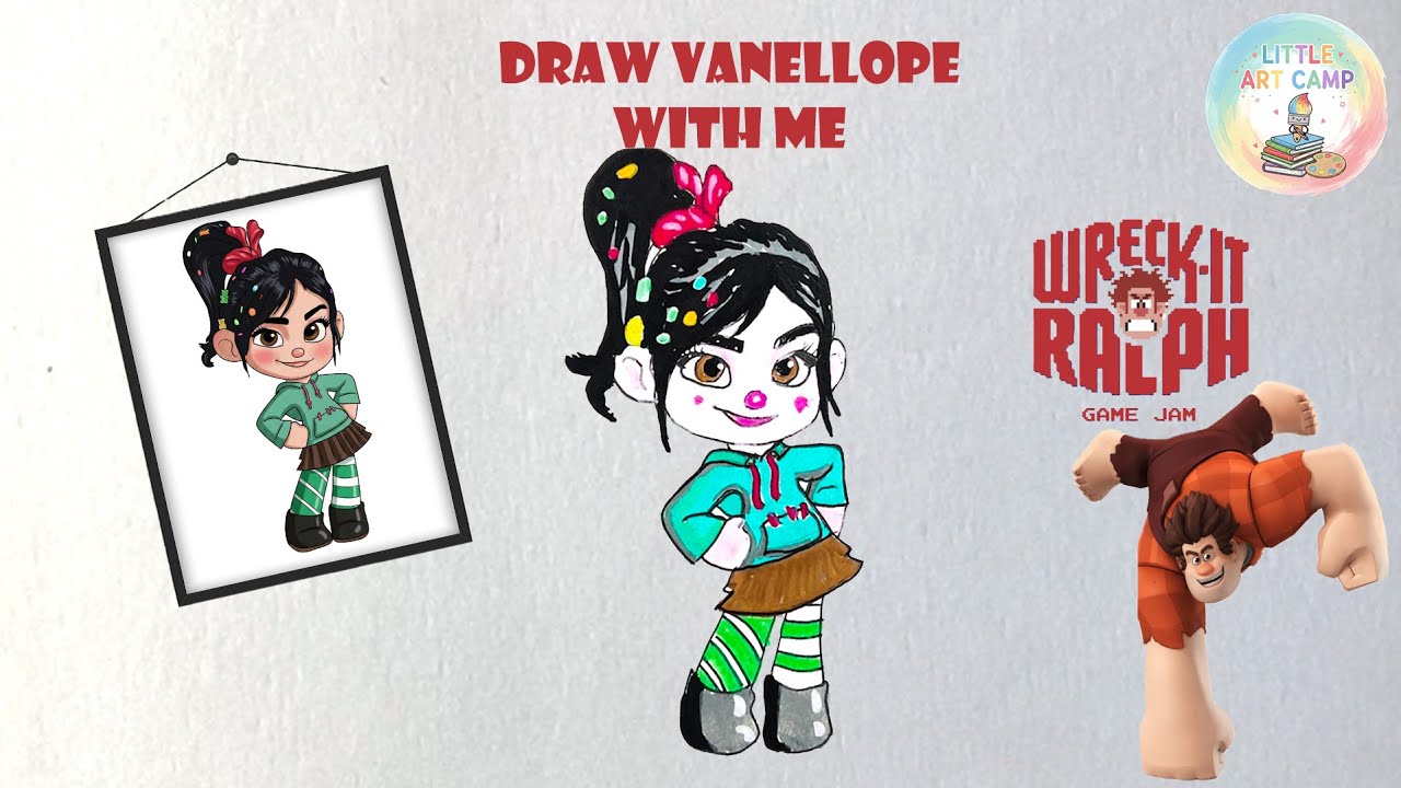 How to draw Vanellope  🍭 | Wreck-It Ralph Princess Art for Kids | Little Art Camp