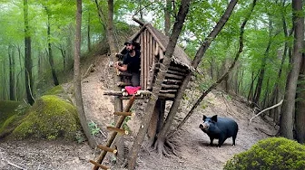 Building a Survival Shelter in a Tree Using Clay and Branches