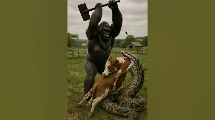 Gorilla Smashes Python to Save a Cow 🦍🐍🐄  고릴라가 뱀을 철삽으로 때려 소를 구했다! #animals #wildlife #snakeattack