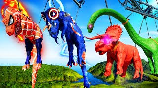 Spiderman Tyrannosaurus Vs Captain America Ultimasaurus Dinosaurs Fight  Jurassic World Evolution