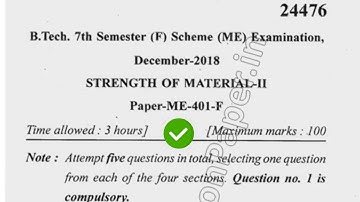 2018 Mdu BTech ME 7th Sem Strenght of Material Question Paper