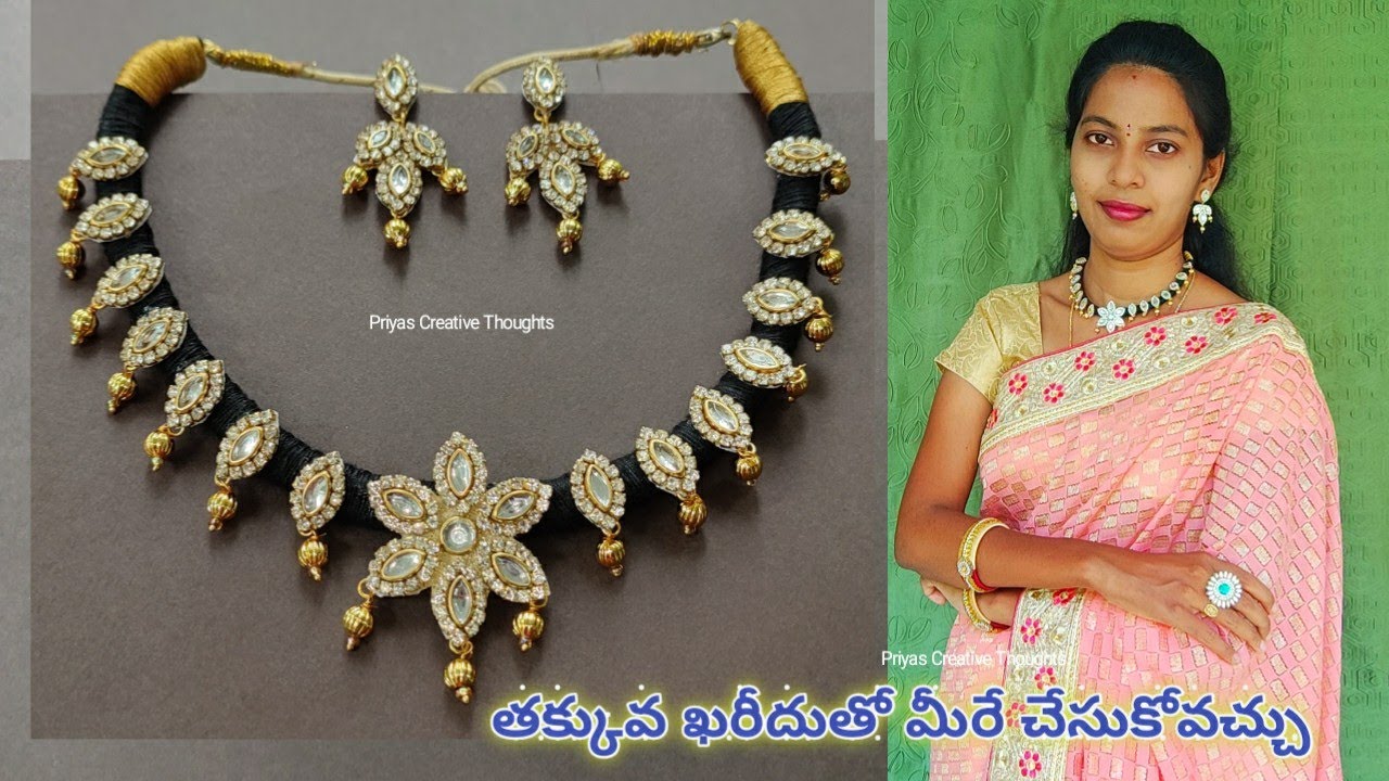 How to make Black Thread Jewellery | silk thread necklace making | Handmade Necklace | black beads