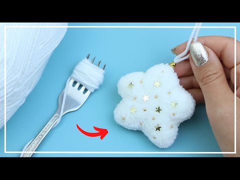 How to Make Pom-Pom Star ✨Christmas ornaments of Yarn DIY NataliDoma