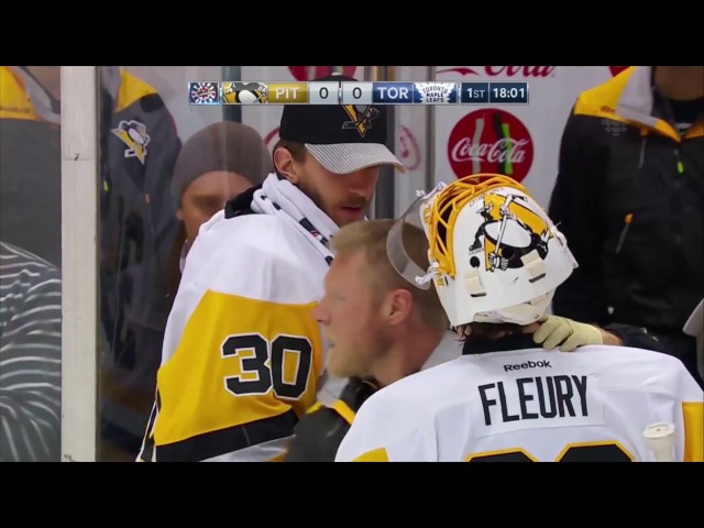 Marc-Andre Fleury strutting the catwalk in his yellow pads and Penguins  jersey So…