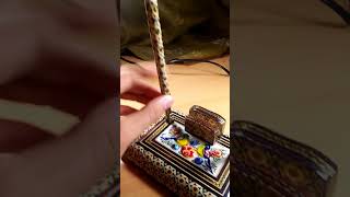 Persian Khatam pen holder with miniature painting   two pens, for sale