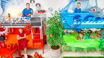 Five Kids Four Colors Elements Build a Bunk Bed! Fire, Water, Air and Earth Challenge