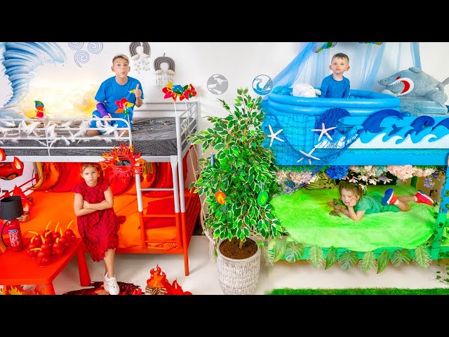 Five Kids Four Colors Elements Build a Bunk Bed! Fire, Water, Air and Earth Challenge class=