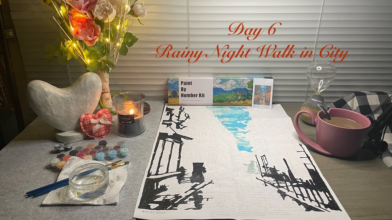 Day 6 - Rainy Night Walk in City - Valentine's Day Paint by Number Series - Handicraft