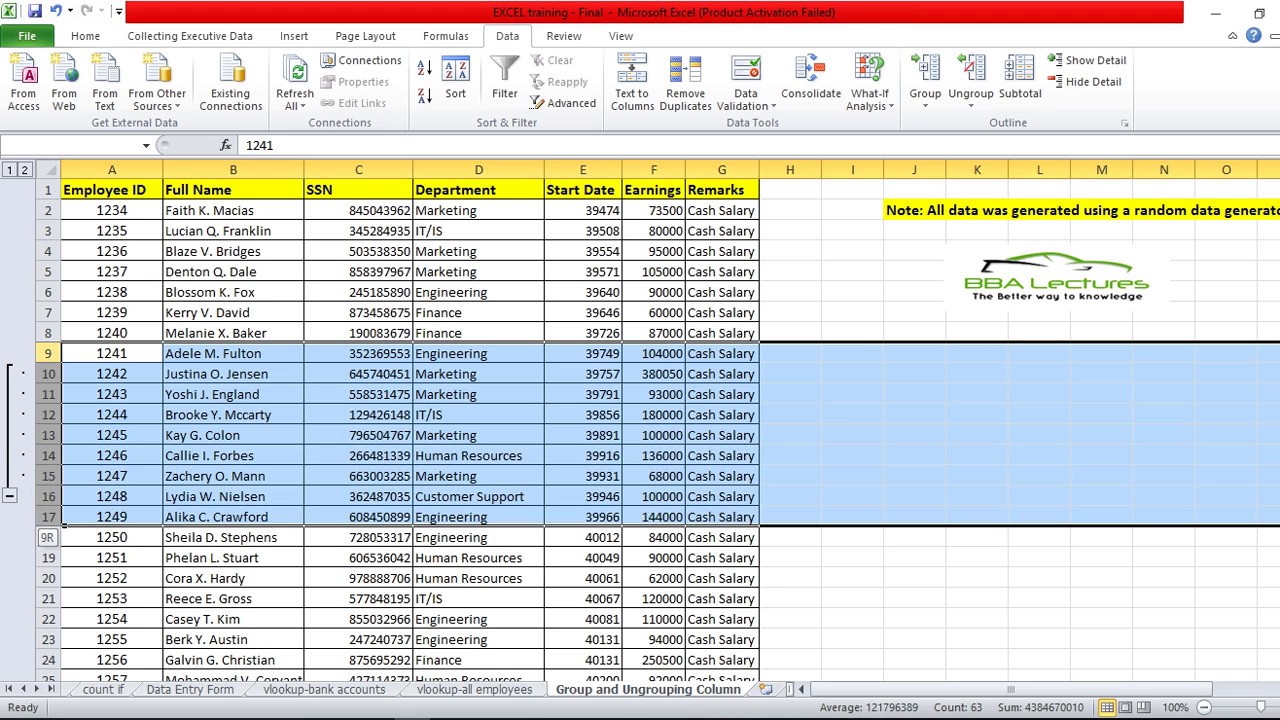 How to hide columns or rows with plus and minus button in Excel