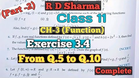 RD Sharma Class 11 Ex.3.4  Solutions | From Q.5 to Q.10 | Chapter 3(Function) | Part-2