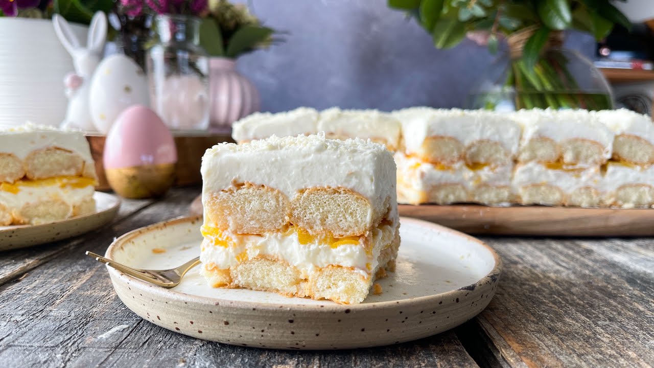 Enostavne maskarpone kocke z breskvami