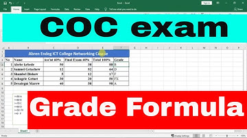 COC Exam common question Grade formula on Excel በጣም ቀላል ዘዴ የተማሪዎችን ግሬድ ለመስራት