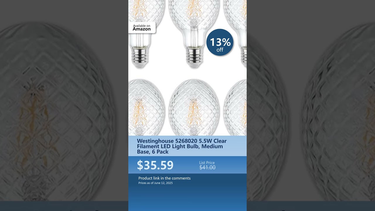 Westinghouse 5268020 5.5W Clear Filament LED Light Bulb, Medium Base, 6 Pack