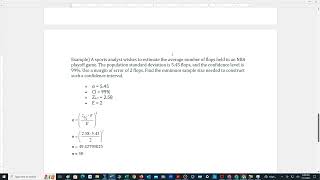 Example of Computing Minimum Sample Size for Mean